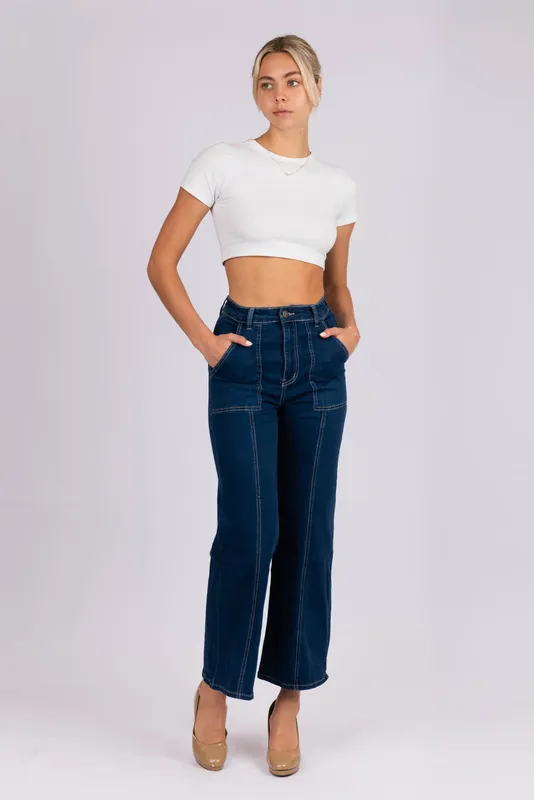 Navy Wide Leg Jeans