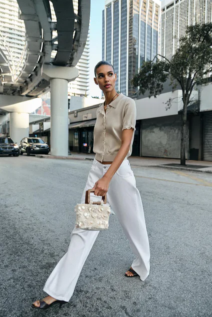 Short Sleeve Knit Jacket With Lace Trim