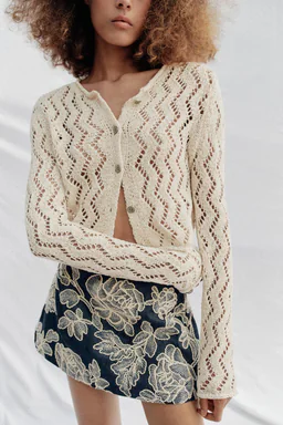 Zigzag Open-Knit Cardigan