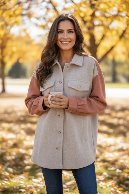 Oatmeal Rust Button-up Over-shirt