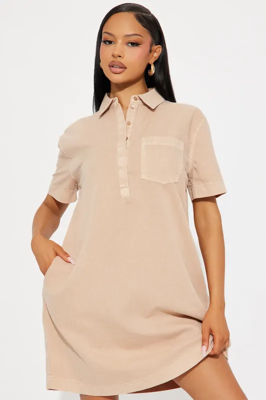 Oceanside Linen Vacation Mini Dress Mocha
