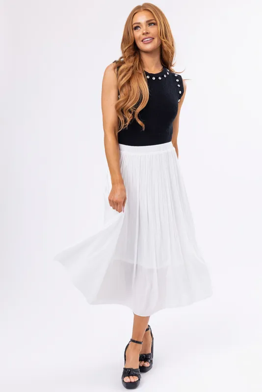 Off White Pleated Midi Skirt