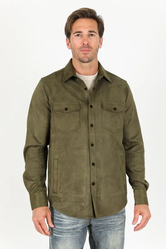 Olive Faux Suede Overshirt