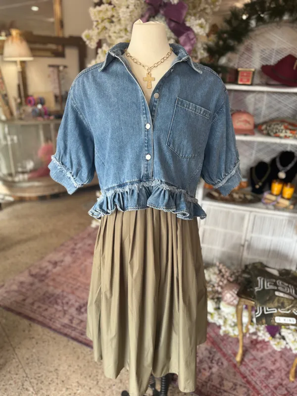 Olive Pleated Midi Skirt