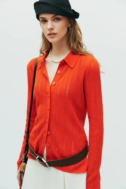 Open-knit Button-down Cardigan