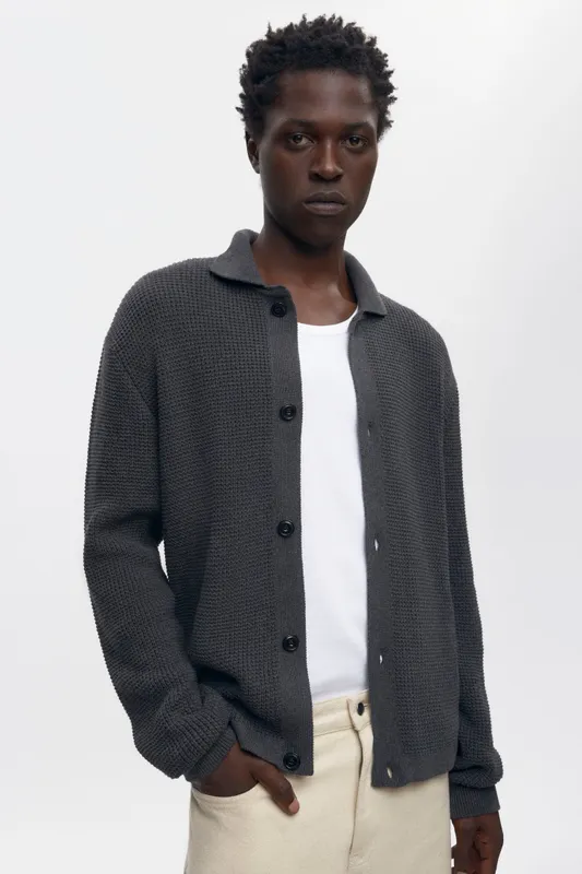 Open Knit Shirt In Charcoal Melange