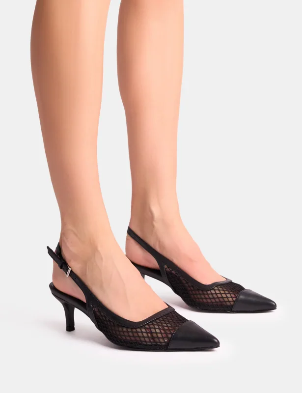 Slingback Heels Roue Black Mesh Detail Slingback Mid Court Heels