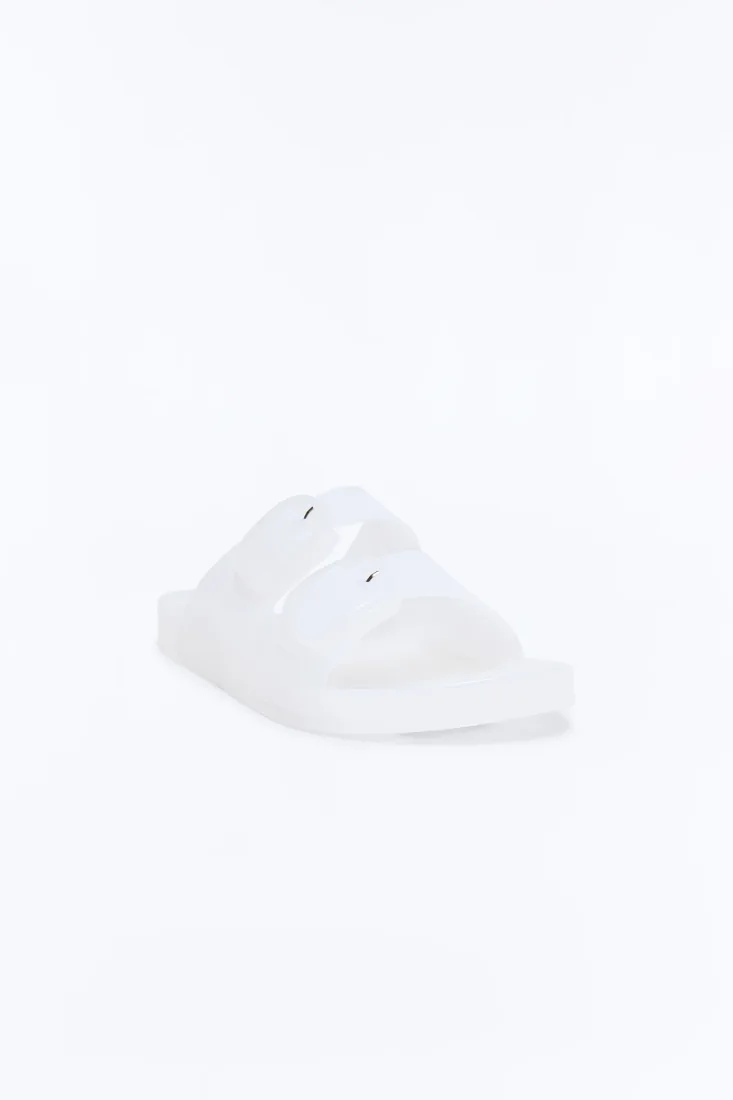 Allie Double Buckle Slides White
