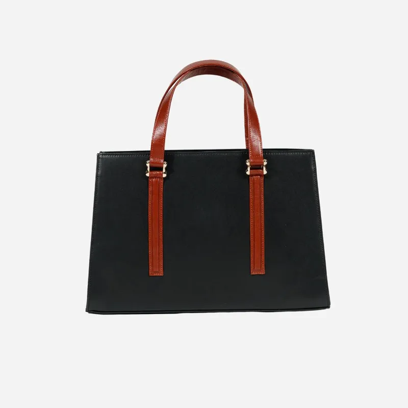 Oversized Black Leather Travel Tote
