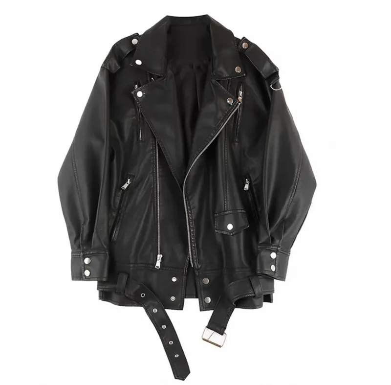 ' Oversized Leather Jacket Black
