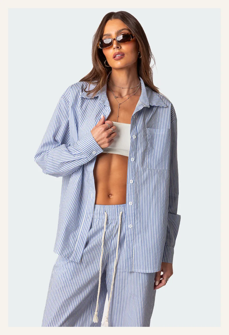 Oversized Pinstripe Button Up Shirt