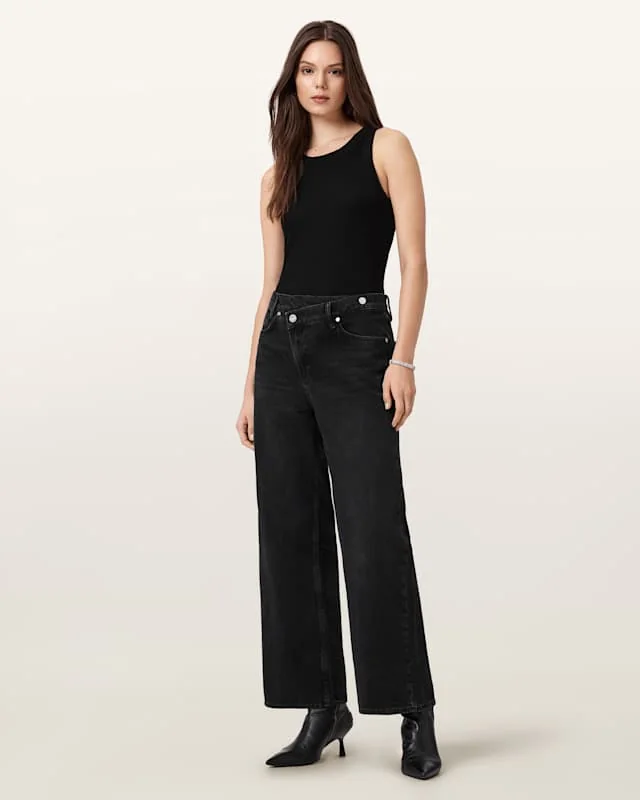 Aki Mid Rise Crossover Jeans Washed Black