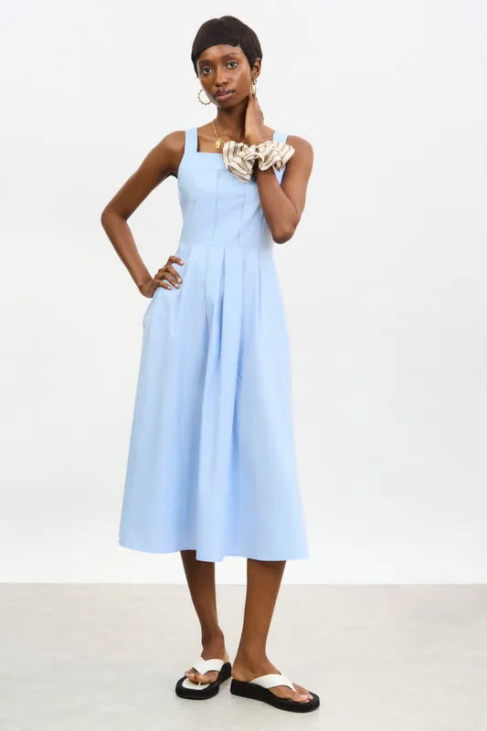 Pale Blue Box Pleat Dress