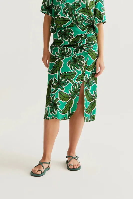 Palm Trees Midi Skirt In Green