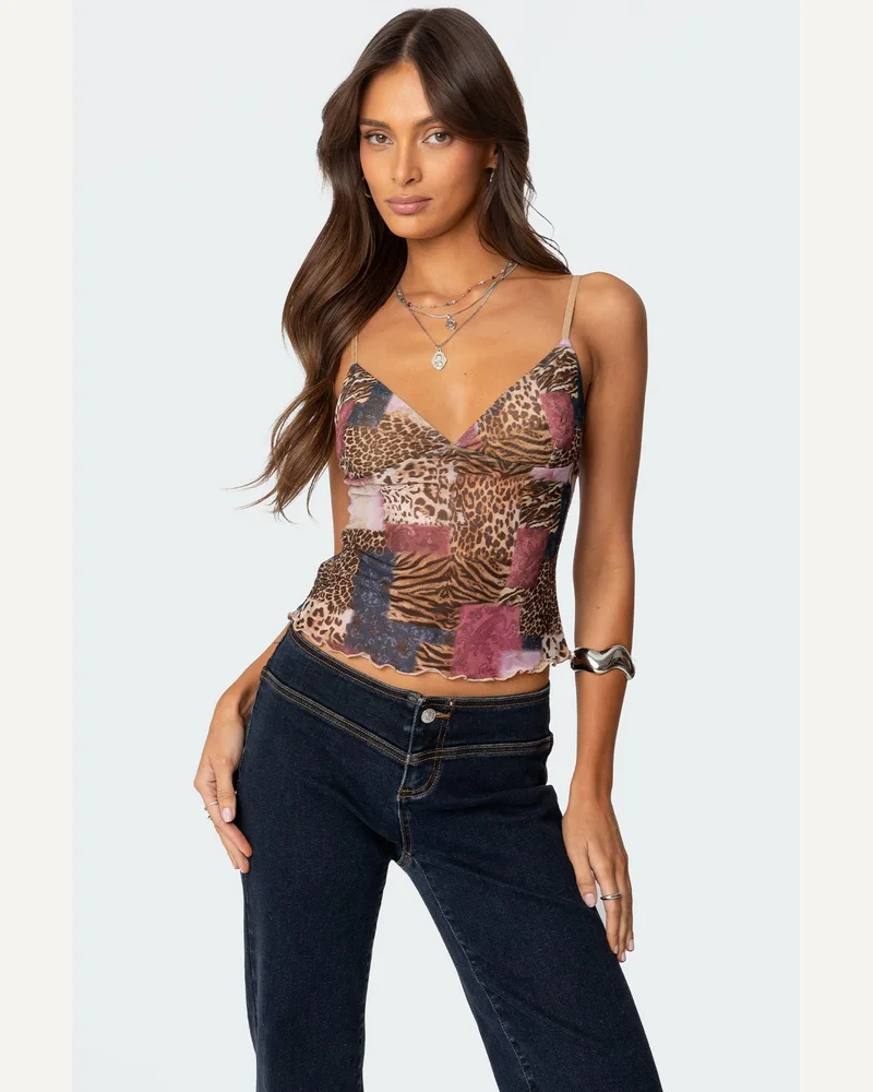 Mixed Animal Print Mesh Tank Top