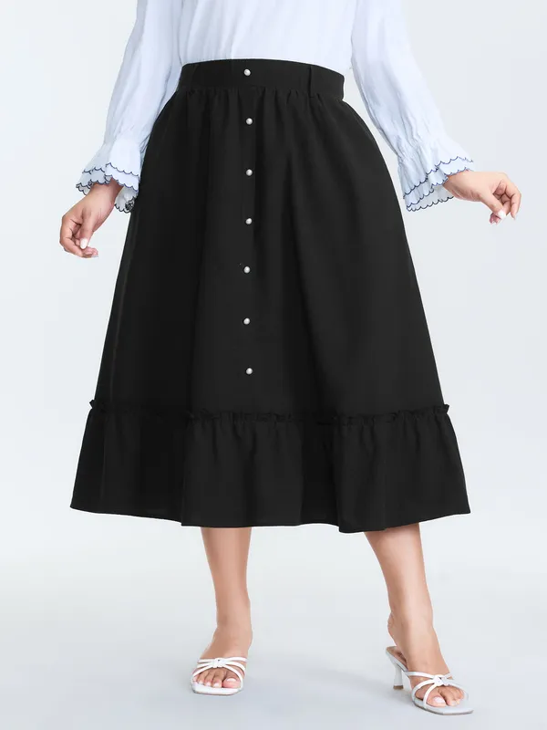 Pearl Button Pockets Midi Skirt