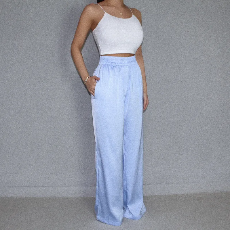 Periwinkle Silk Wide-Leg Trousers