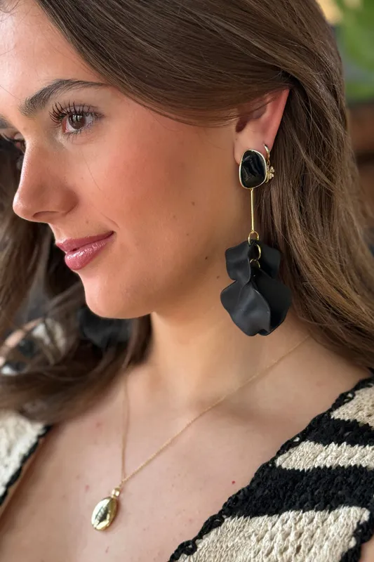Petal Drop Earrings, Black