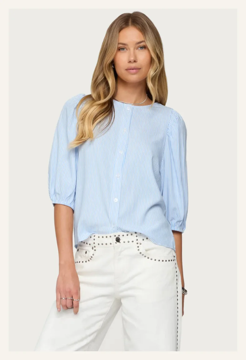 Pinstripe Linen Look Button Up Shirt