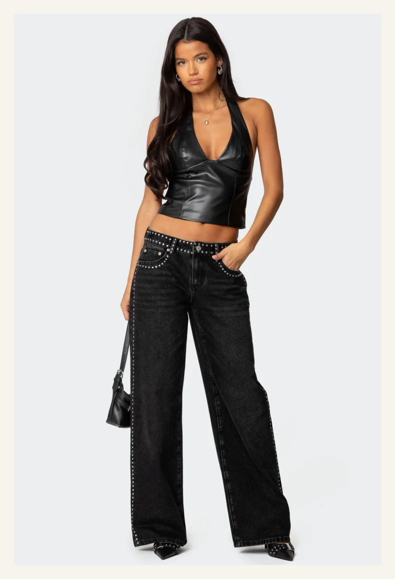 Quincy Studded Low Rise Baggy Jeans