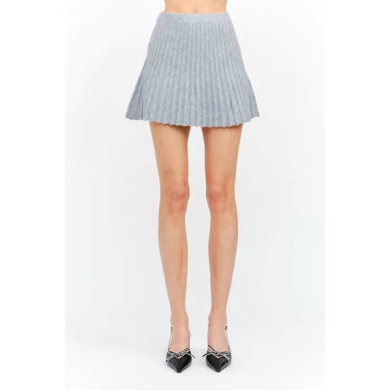 Pleat Knit Skirt In Heather Gray