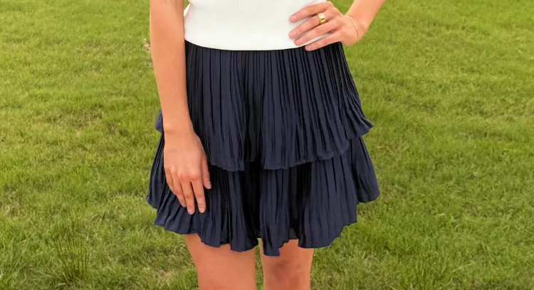 Pleated Navy Tiered Mini Skirt