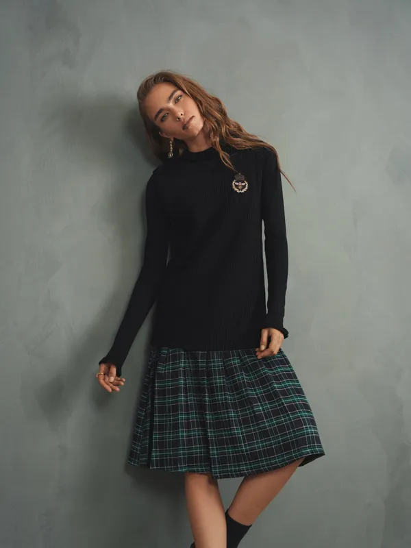 Pleated Plaid Skirt