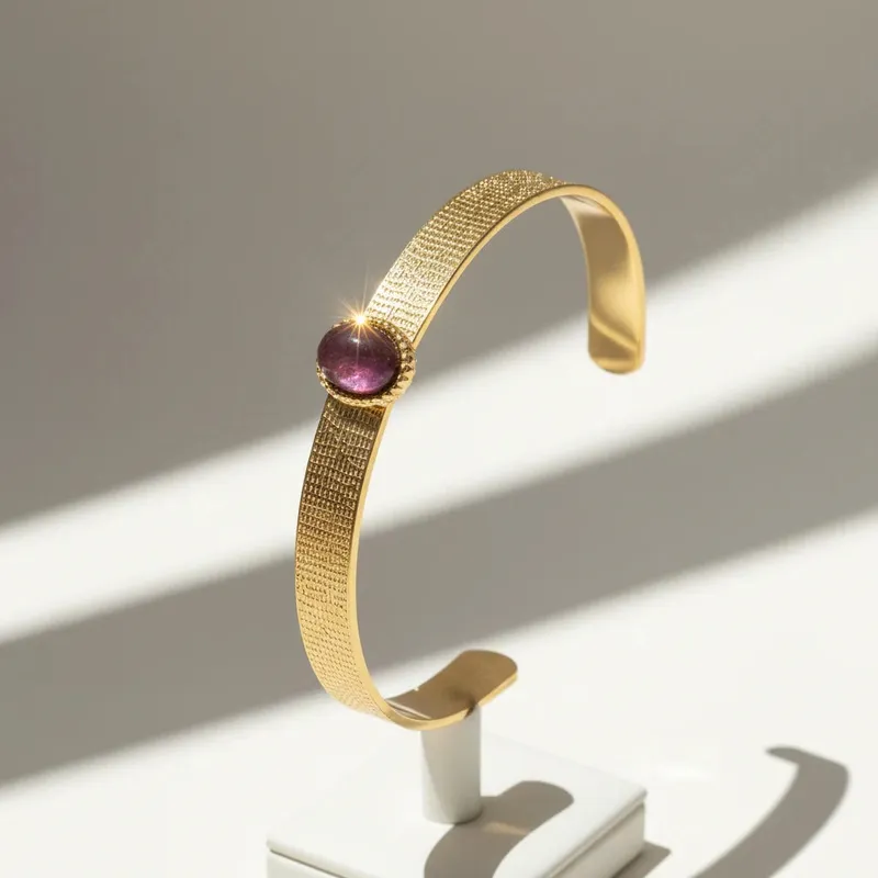 Plum Gemstone Cuff Bracelet