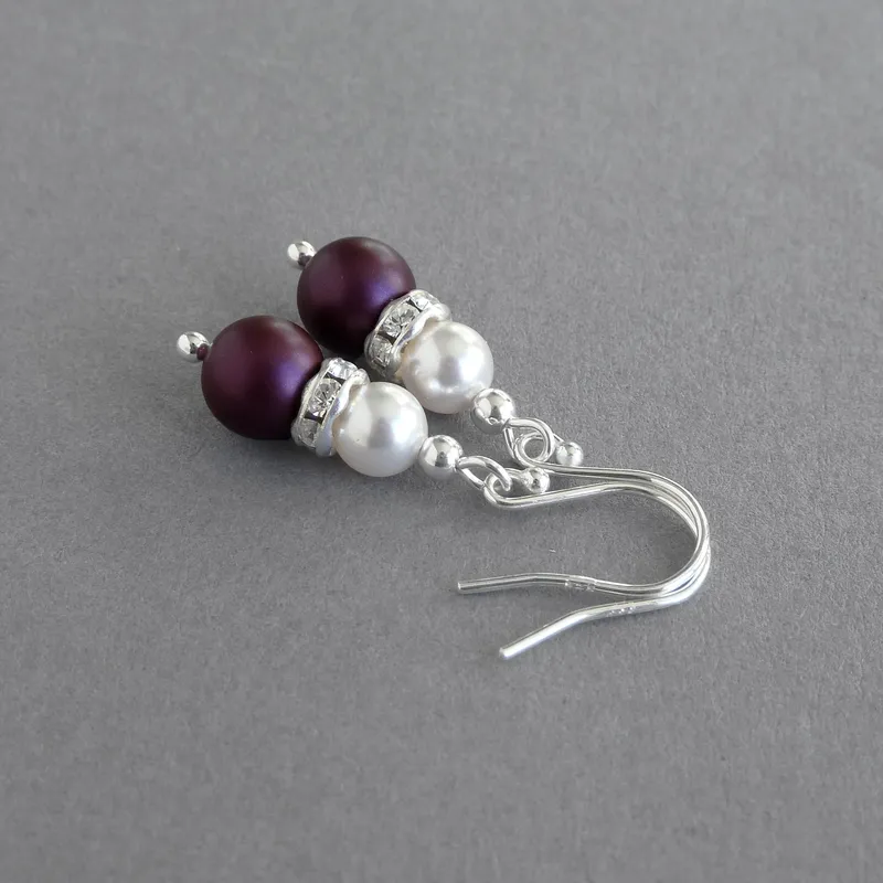 Plum Pearl And Crystal Drop Earrings