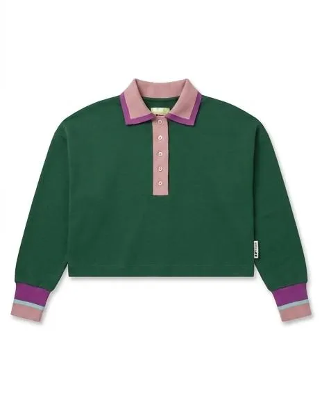 Polo Donna Tennis Manica Lunga In Cotone Verde