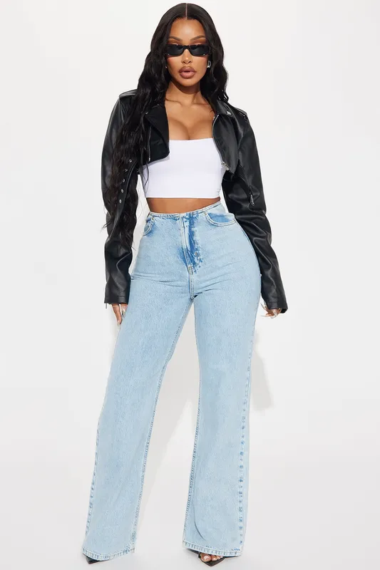 Pop It Crop It Faux Leather Jacket Black