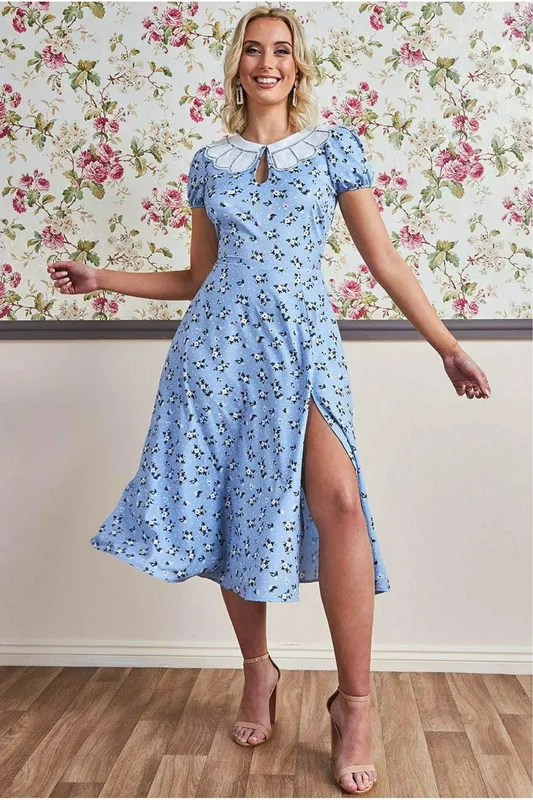 Printed Midi With Front Split Powder