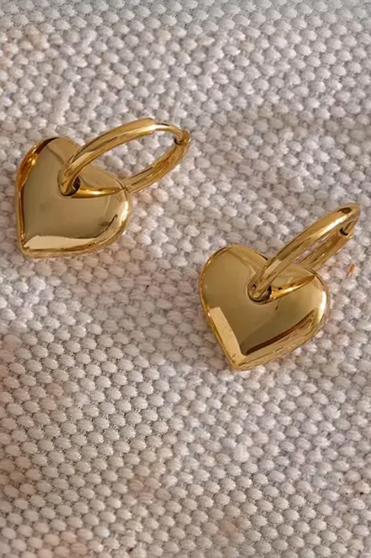 Puffy Heart Earrings Gold