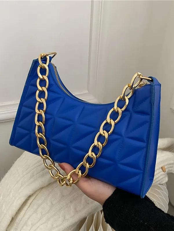 Quilted Baguette Bag Blue