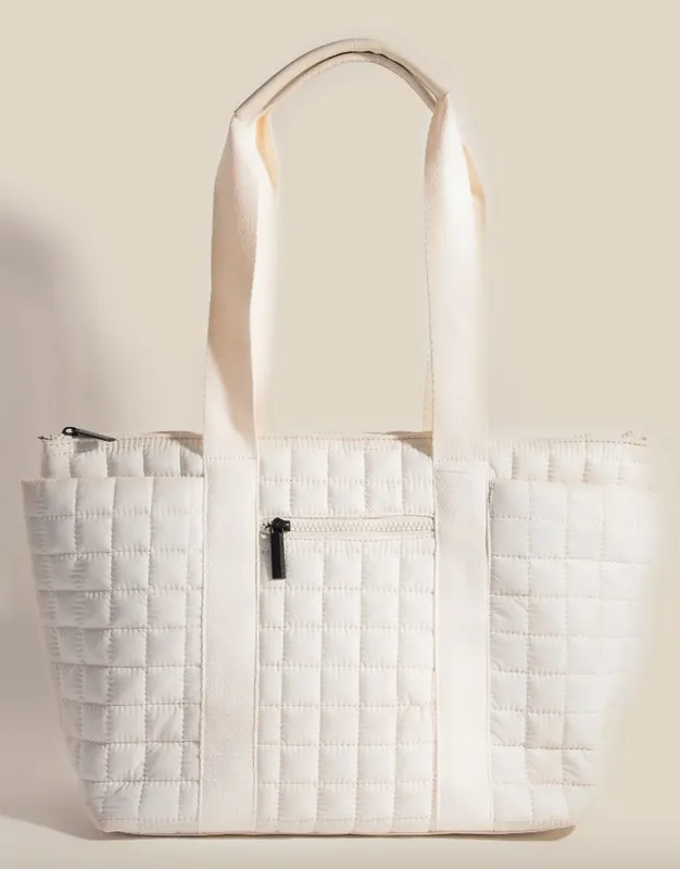 Quilted Nylon Tote Bag Winter White (cream) Nwt