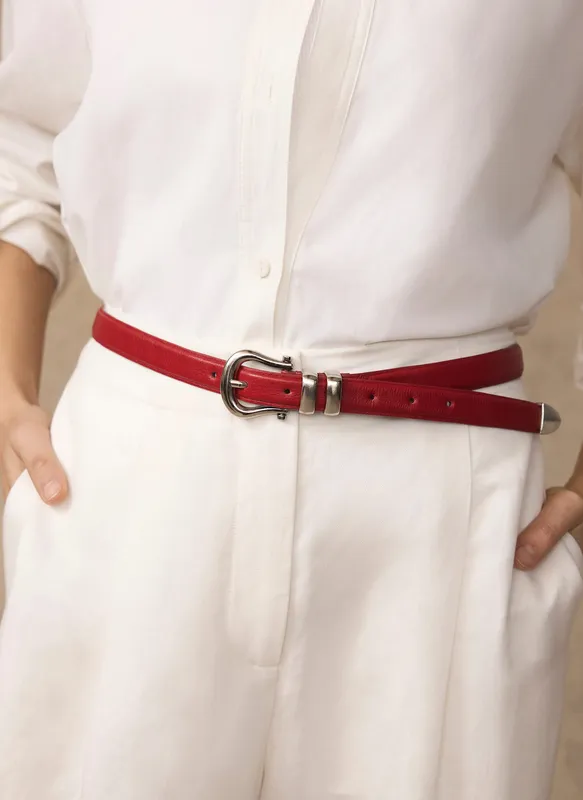 Red Leather Slim Belt
