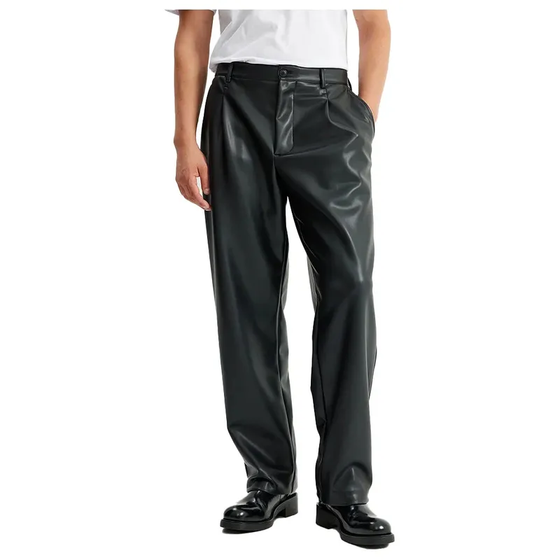 Relaxed Fit Black Leather