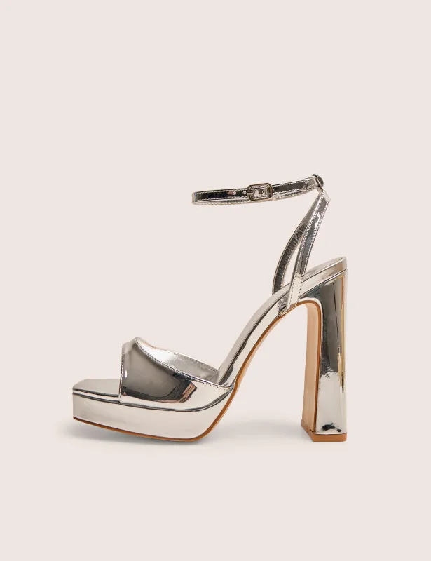 Resist Silver Mirror Peep Toe Barely There Platform
