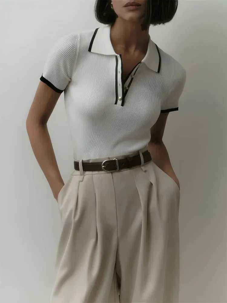 Rib Knit Fitted Polo Top