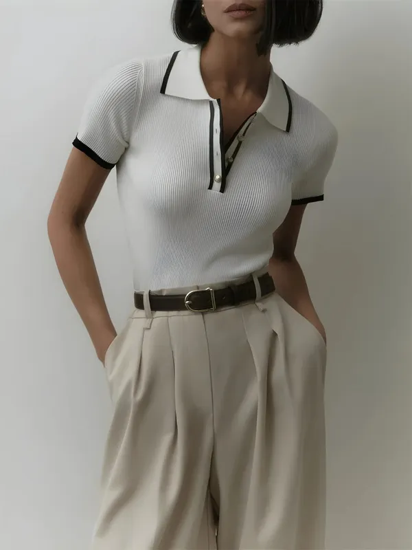 Rib Knit Fitted Polo Top
