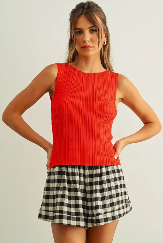 Ribbed Knitted Top Tomato
