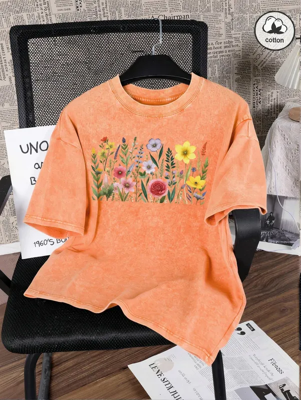 Rich Colors Flowers Print Washed