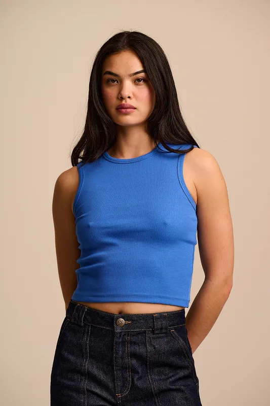 Rue Cotton Rib Tank Top In Sapphire Blue
