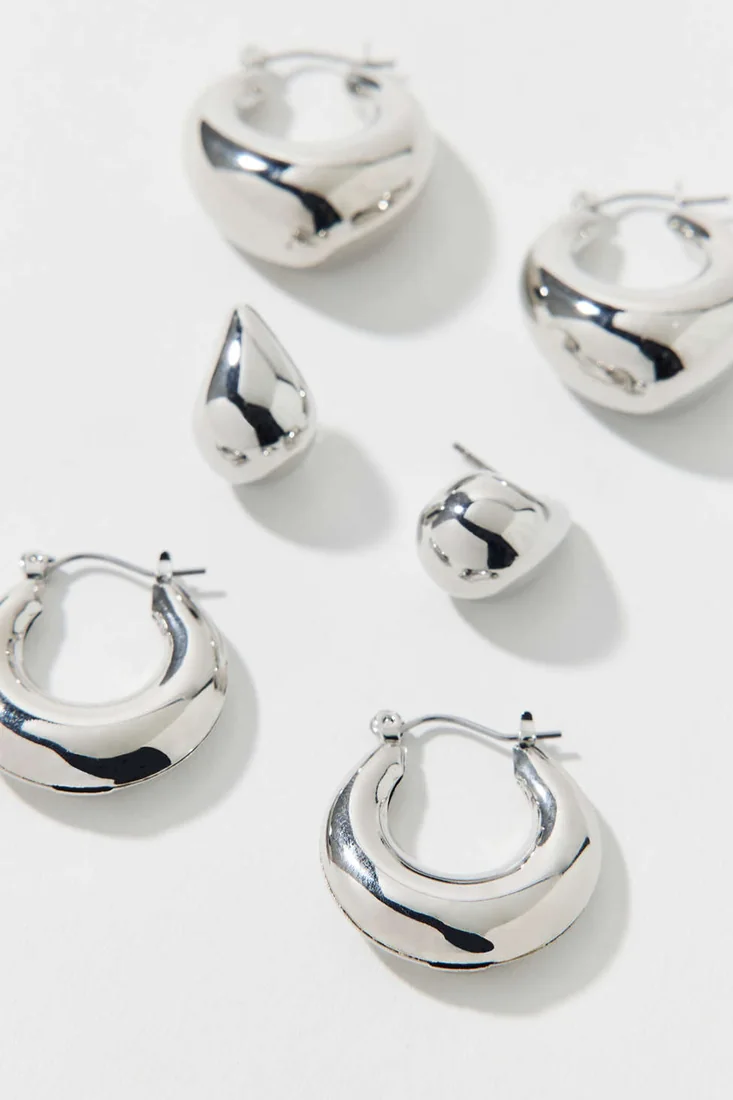 Oblong Chubby Hoop Earrings Set