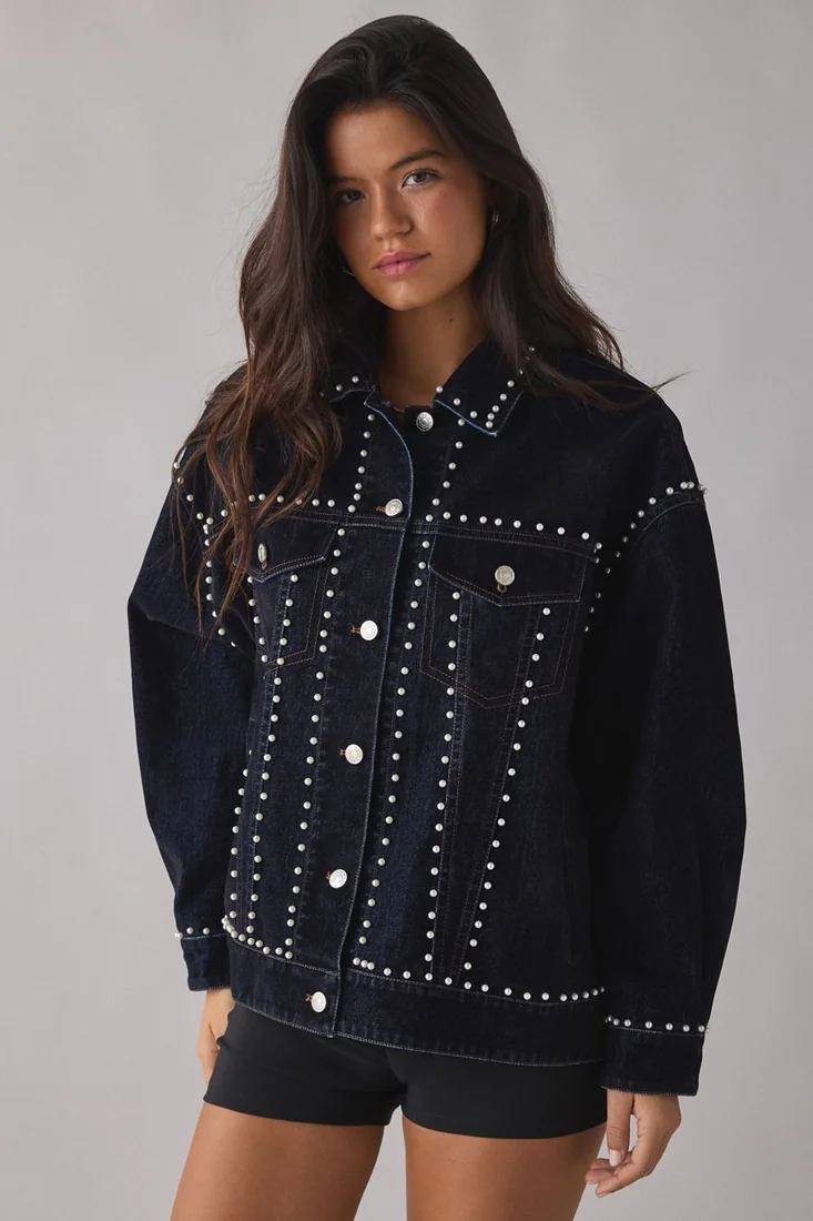 Micah Studded Oversized Denim Jacket