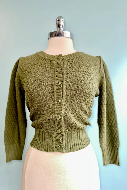 Sage Puff Sleeve Cropped Cardigan