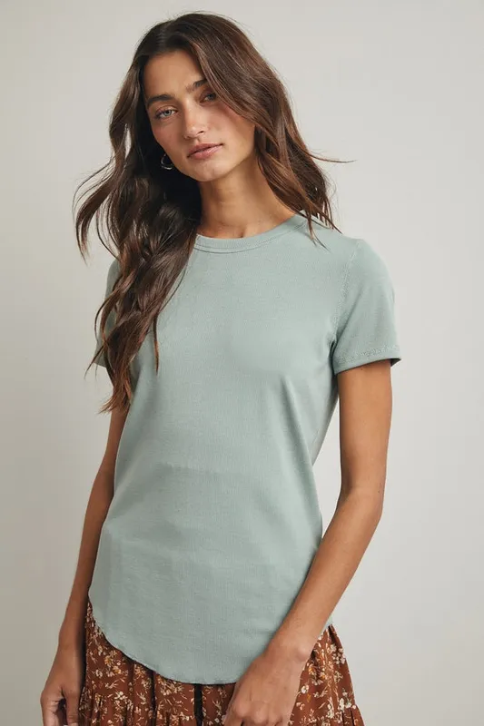 Sage Rib Knit Short Sleeve Top