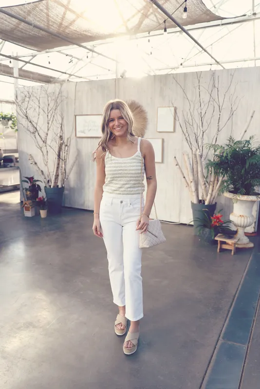 Sage Striped Crochet Cami