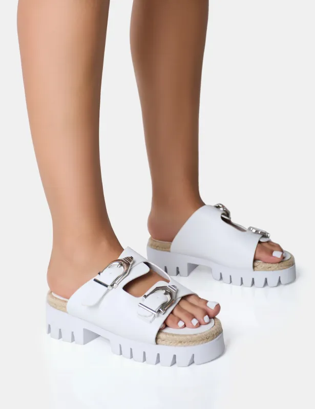 Sandals Equinox White Chunky Jute Detail Buckle Flatform Sandals