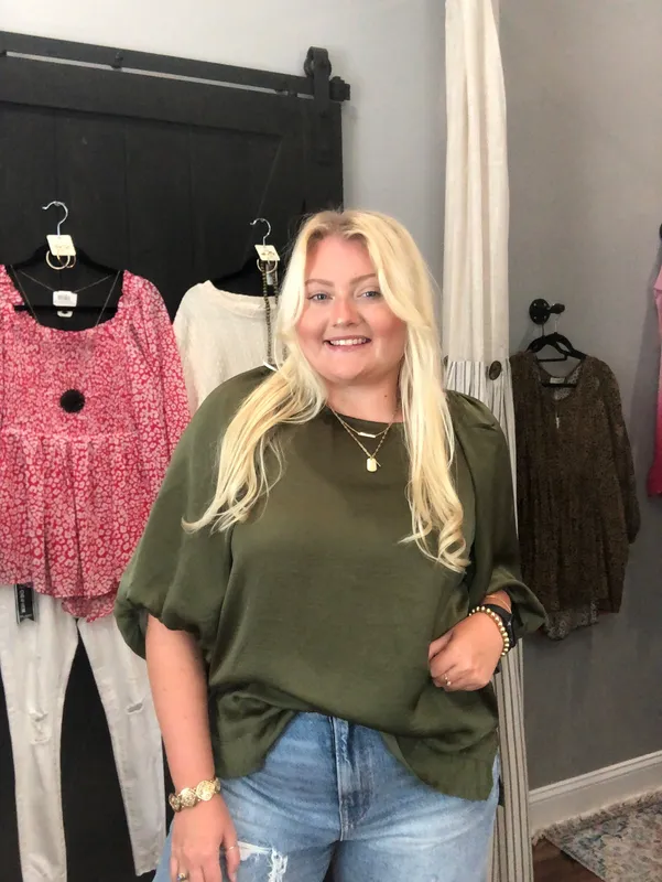 Satin Balloon Sleeve Blouse
